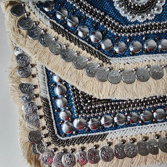 NWT Blue Boho bag coin envelope clutch embroidered hippie sling bag gift her - Picture 6 of 9
